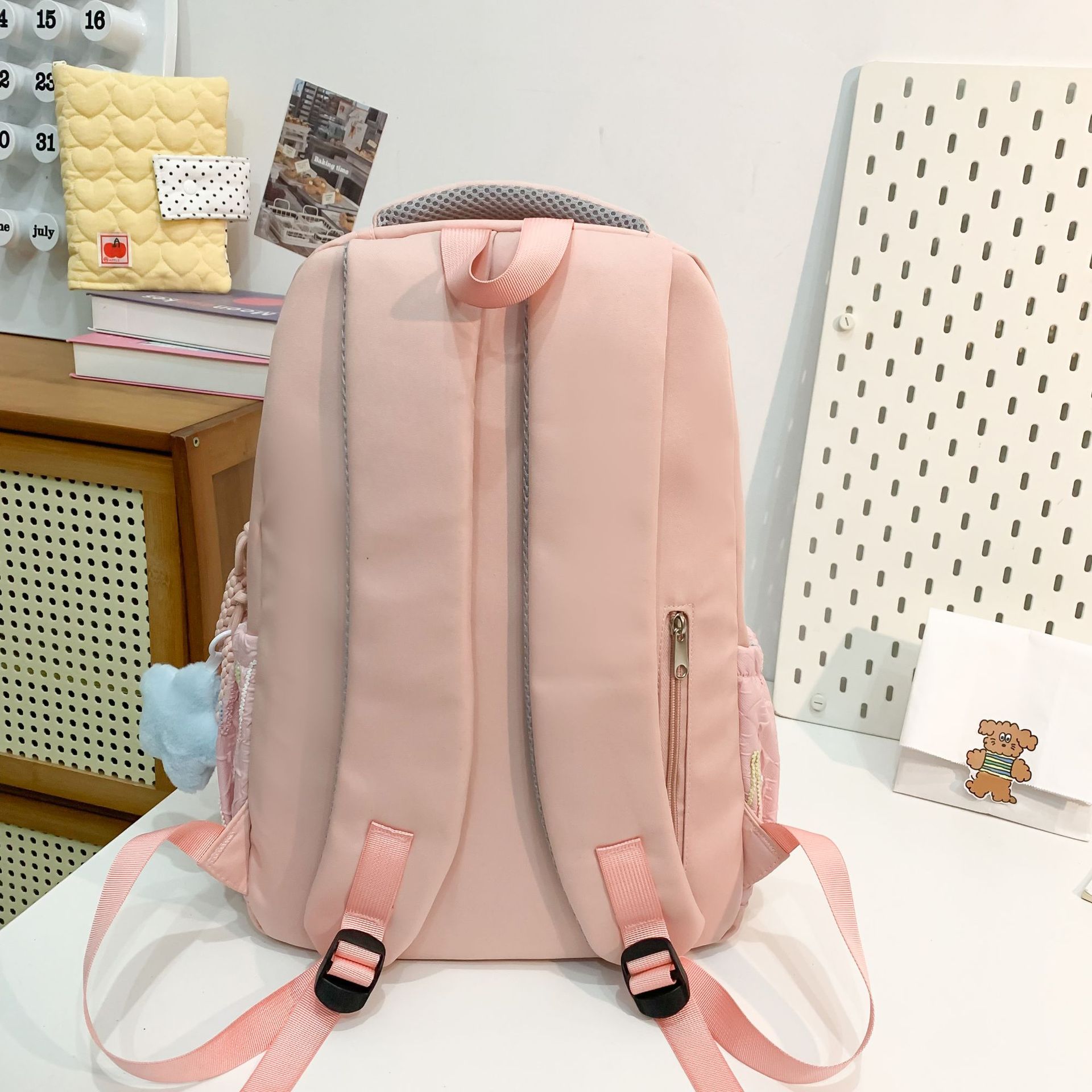 This Korean-style, fresh and cute backpack has a large capacity and a high level of appearance. It's an ins pink and tender backpack with a girlish heart for traveling and shopping Specification drawing