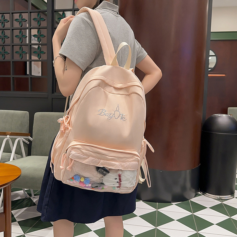 High appearance level ins versatile backpack for middle and high school students, large capacity cute pain bag, dopamine casual and simple schoolbag details Picture
