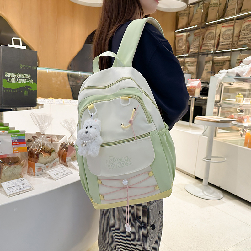 College-style color-blocking large-capacity schoolbag for junior high school students, fresh and clean backpack for girls and high school students, and cute backpack for young girls details Picture