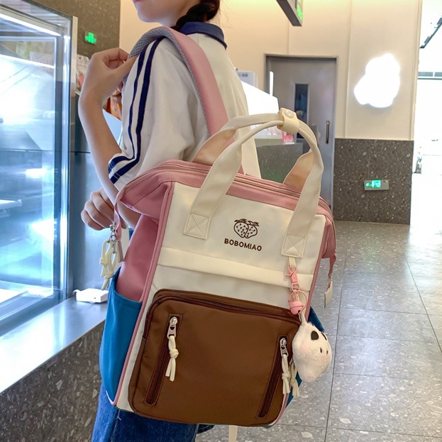 Korean-style ins school style versatile schoolbag, Japanese-style cute girl college student hand-held backpack, hot mom with kids bag full figure