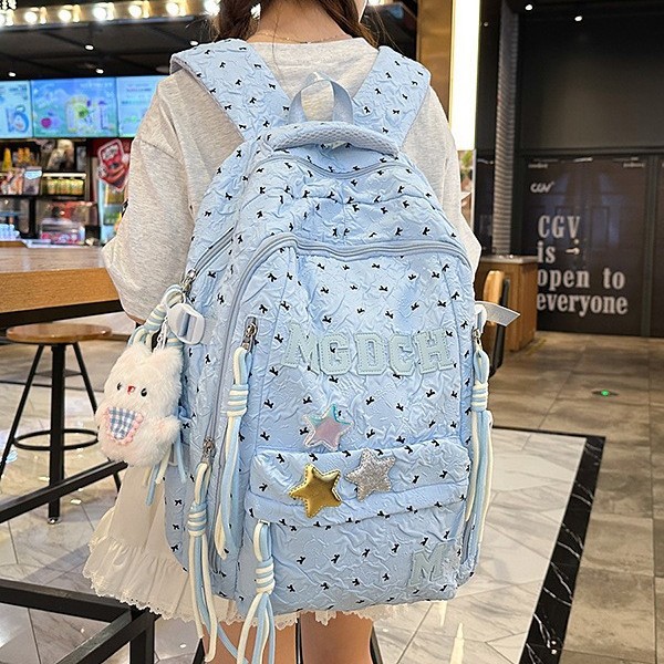 New Korean-style ins high-appearance-level Harajuku style fresh and sweet bow pleated backpack for junior and senior high school students full figure