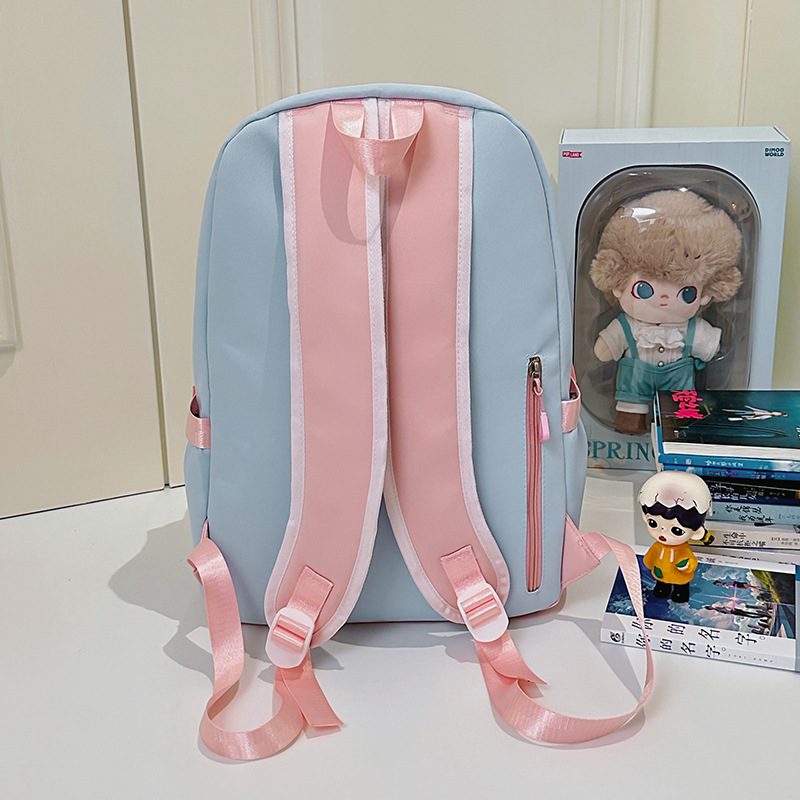 Cute cartoon casual schoolbag, plush toy doll, backpack for girls, junior high school and senior high school students, travel backpack Specification drawing