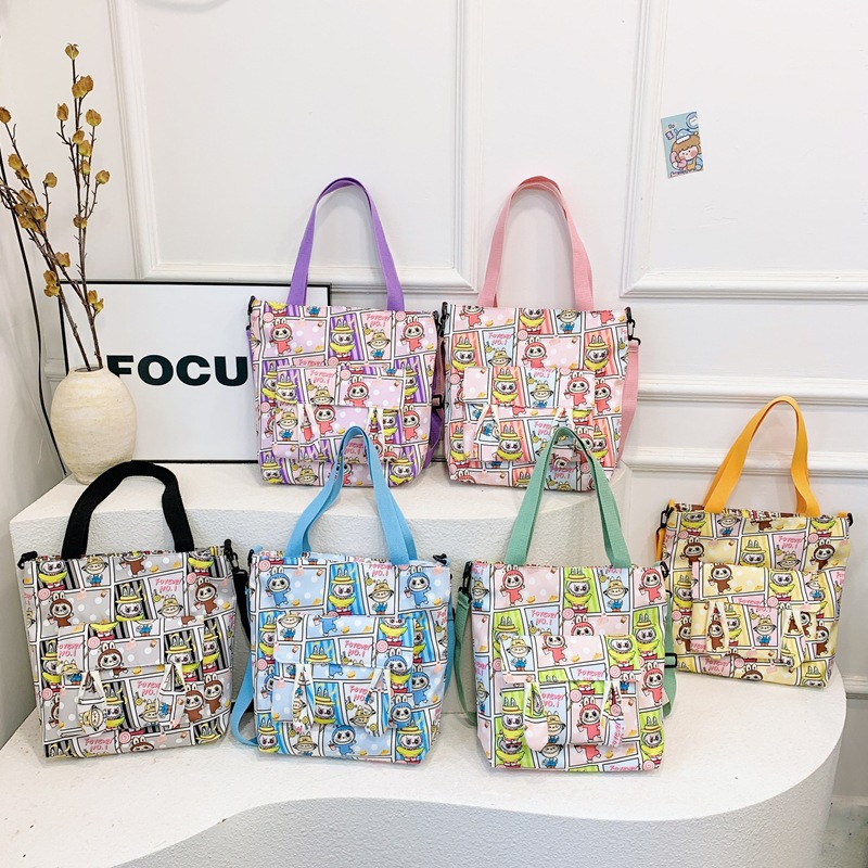Japanese cartoon 2024 new style fresh and simple canvas bag for women, single-shoulder, simple student class bag, printed handbag full figure