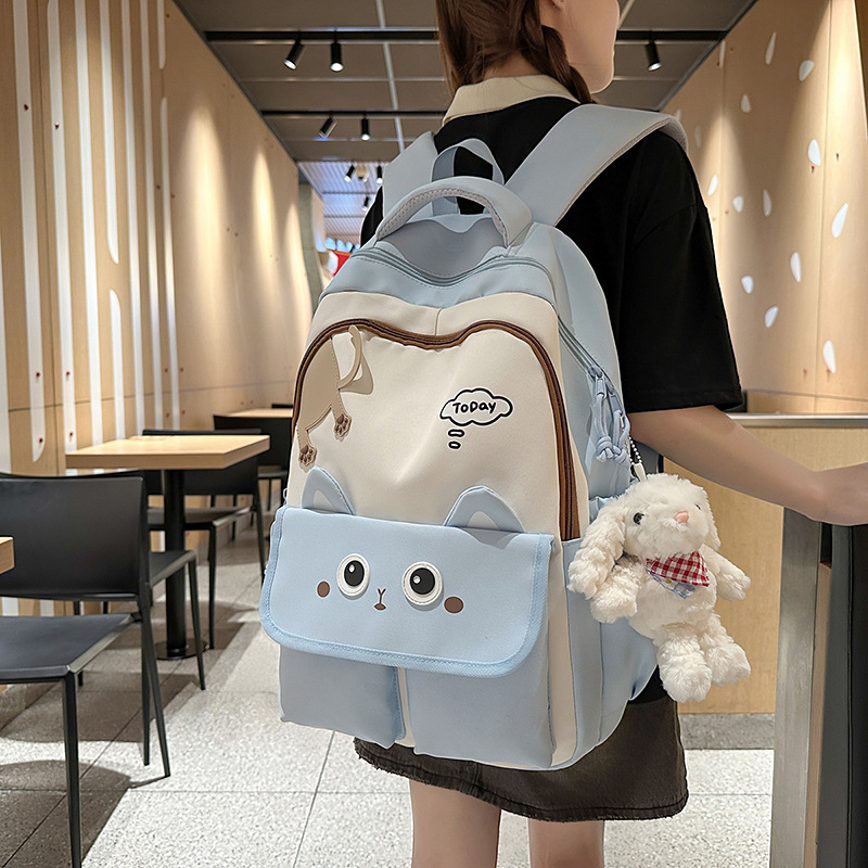 A new high-appeal, fresh, sweet and cute cat backpack from Japanese ins, a lightweight and large-capacity backpack for junior and senior high school students details Picture