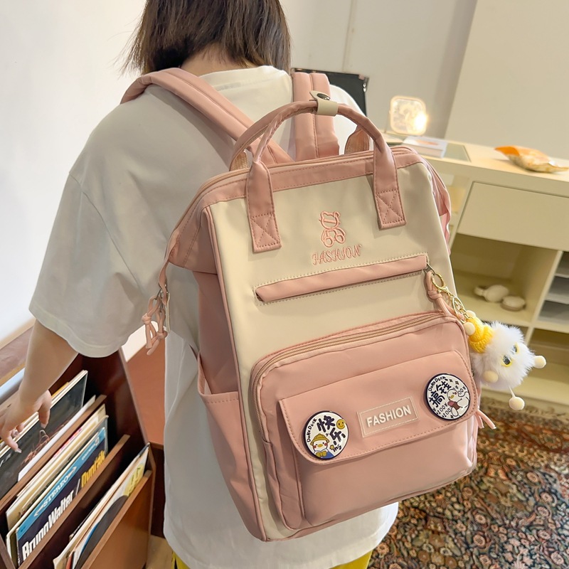 High-looking-level girl's ins fresh and clean backpack, large-capacity backpack for junior and senior high school students, fashionable color-blocking mommy bag details Picture