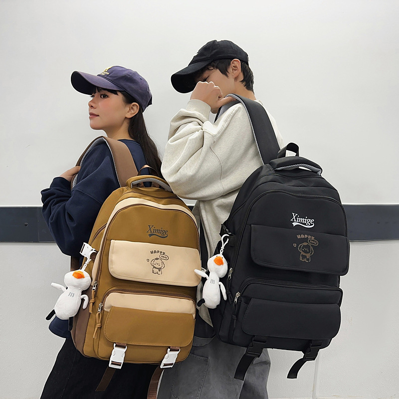 A new high-appearance-level color-blocking high school student backpack, a Korean-style Instagram trendy and versatile casual backpack for college students and couples full figure