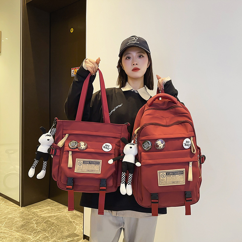 New retro workwear college student couple backpack, Korean style Instagram sturdy and durable middle school student two-piece backpack details Picture