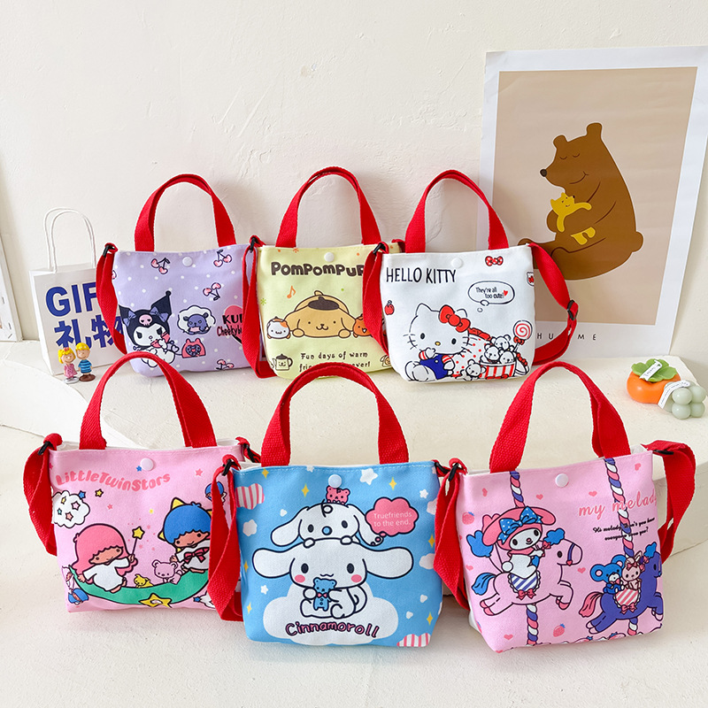 Children's bags, stylish and fashionable handbags for boys and girls, trendy cartoon canvas bags, cute and casual hand-held bags for going out full figure