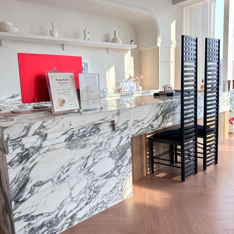 Large white natural marble slab processing factory, living room decoration, interior floor tiles, walls, tabletop, washbasin Application Scenario
