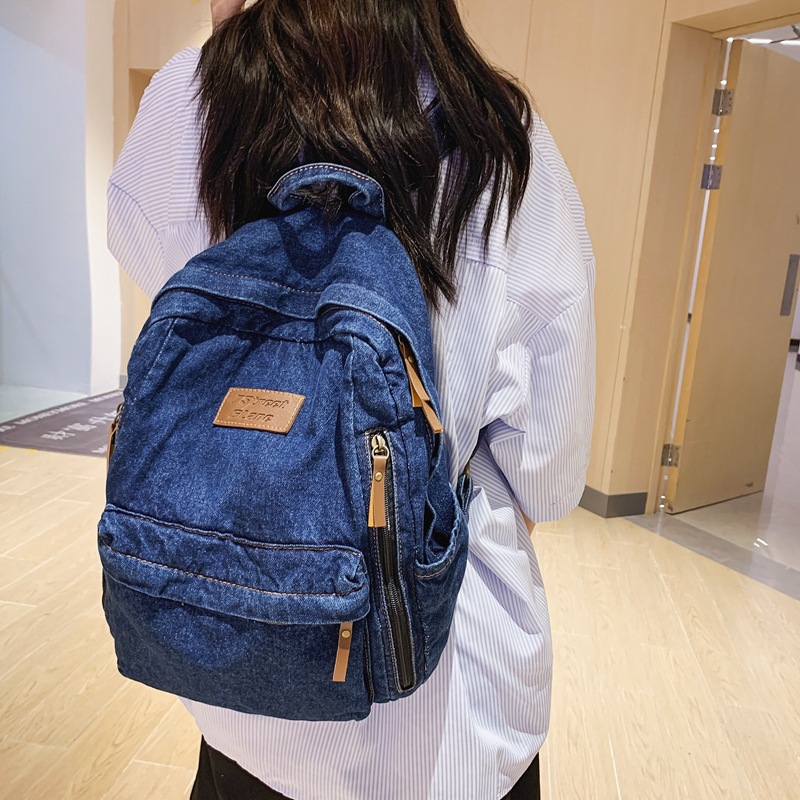 2022 High-capacity denim backpack, women's backpack, new fashionable schoolbag, Harajuku style student travel handbag full figure