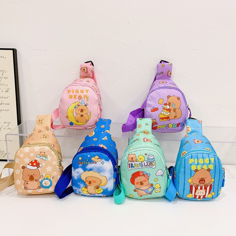 2025 New children's chest bag with cartoon print, cute single-shoulder crossbody bag, casual loose change storage bag for boys and girls full figure