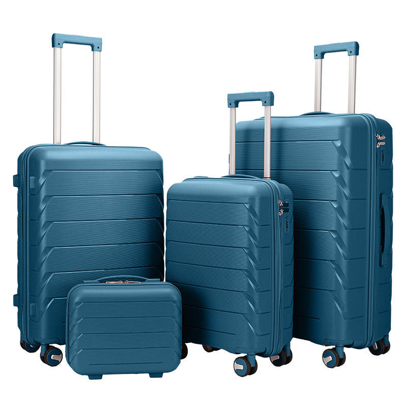 Best-selling pp four-piece set trolley case, silent swivel wheel zipper suitcase, student travel case, 20-inch combination case Specification drawing