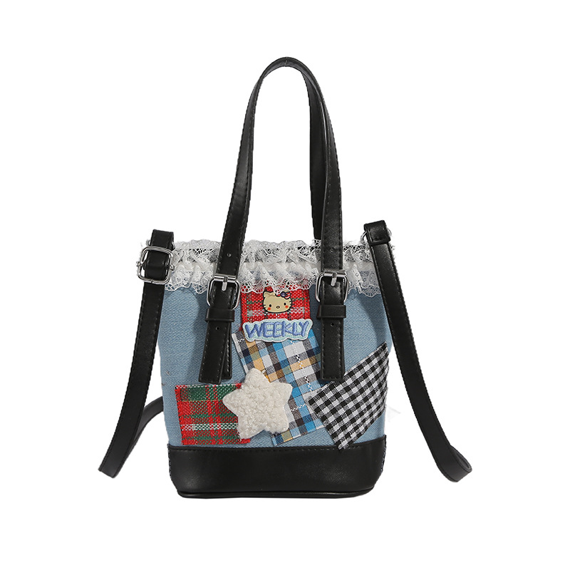 The new autumn mobile phone bag features a niche design and is a denim bucket small bag. It's a retro and versatile hand-held crossbody bag for women in 2024 Item Picture