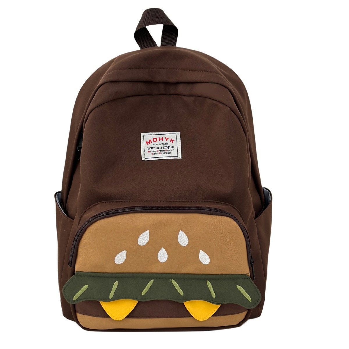 2025 New design sense niche backpack, cute hamburger, large capacity campus schoolbag, casual travel backpack Item Picture
