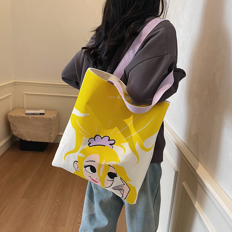 2025 New canvas handbag, casual cartoon, business commuting single-shoulder bag, travel tote bag, simple mommy bag details Picture