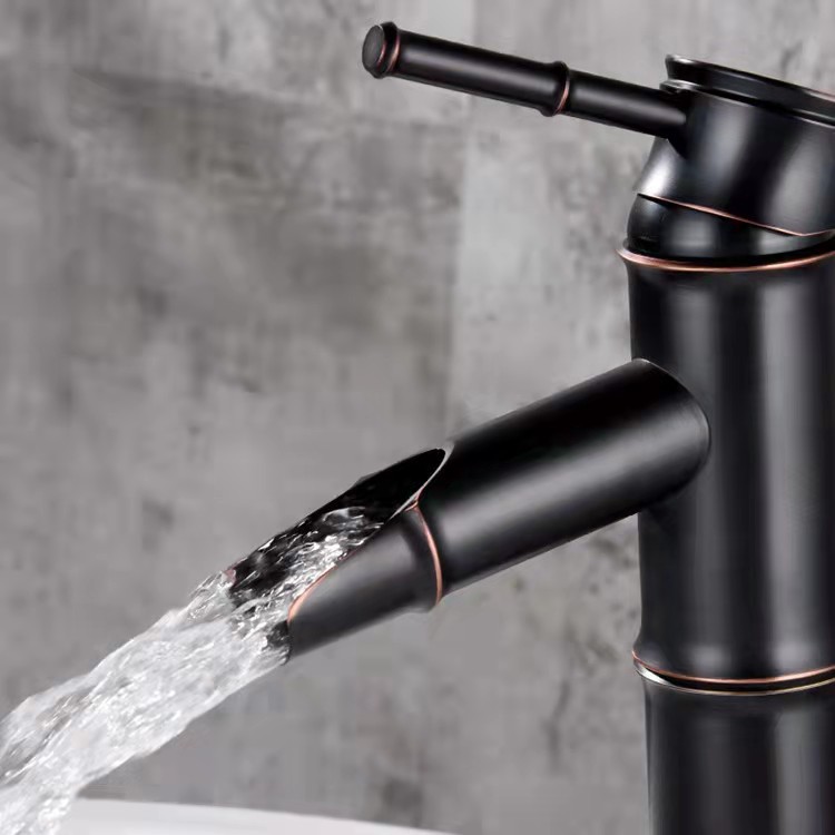 Black antique bamboo joint faucet, artistic basin, washbasin, cold and hot water faucet, all-copper countertop basin faucet Application Scenario