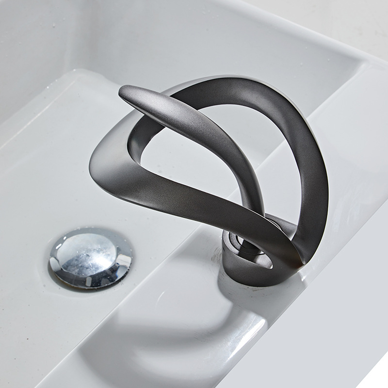 Creative single-hole waterfall-style washbasin faucet, hot and cold bathroom, bathroom cabinet, washbasin faucet, all copper for household use Specification drawing