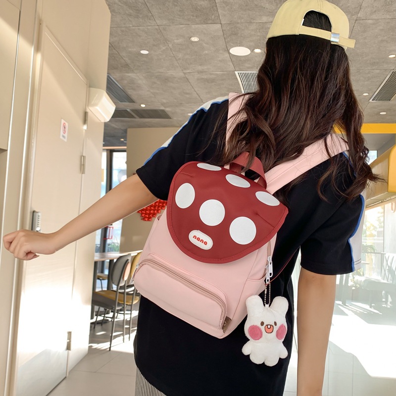 Cute mushroom casual backpack, high appearance level, versatile outing backpack, college students' class commuting small schoolbag, cross-border details Picture