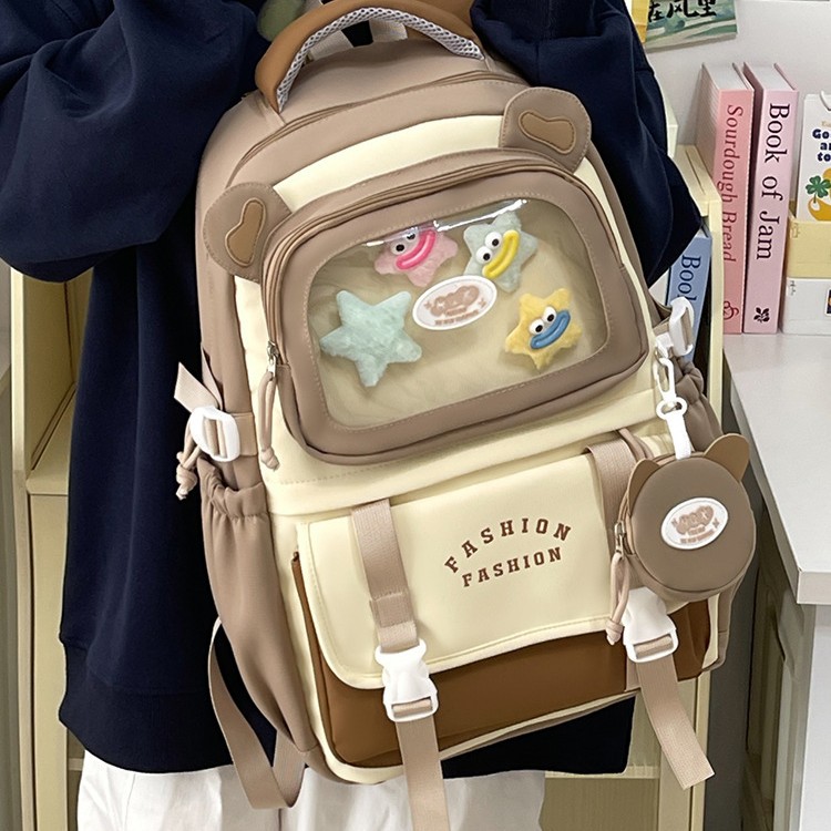 A new Japanese-style, high-appearance-level ins transparent backpack for girls. It features a high level of appearance, cute color blocking and large capacity details Picture