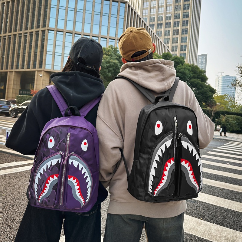New travel niche and funny couple's ugly and cute backpack, large-capacity cool shark backpack, lightweight and casual schoolbag details Picture