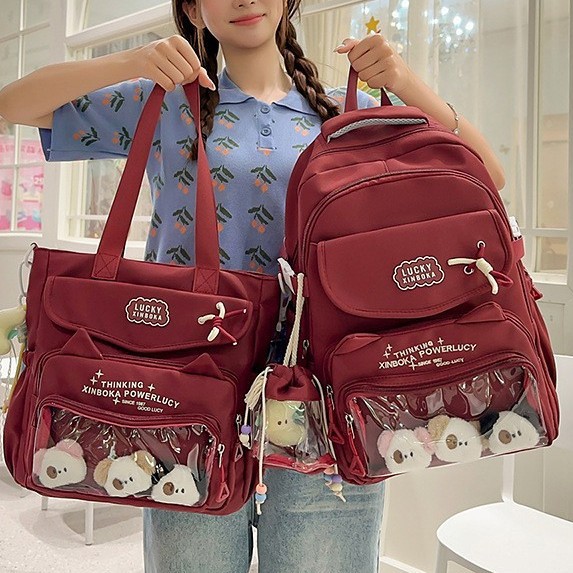 The new Korean version of ins, with a high level of appearance, fresh dopamine, sweet and pain-relieving bag, is a lightweight backpack for middle and high school students full figure