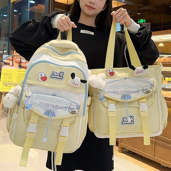 A new high-appeal, fresh and sweet macaron-colored tutorial bag for junior and senior high school students, a lightweight travel backpack with large capacity details Picture