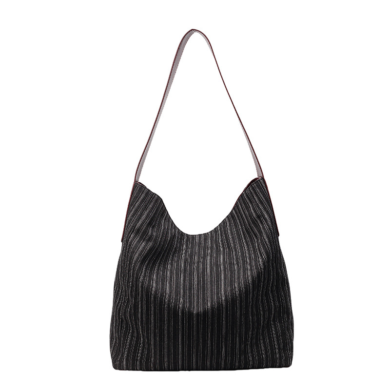Large-capacity tote bag, simple and versatile striped single-shoulder bag, women's 2025 summer new fashion denim bag trend Item Picture
