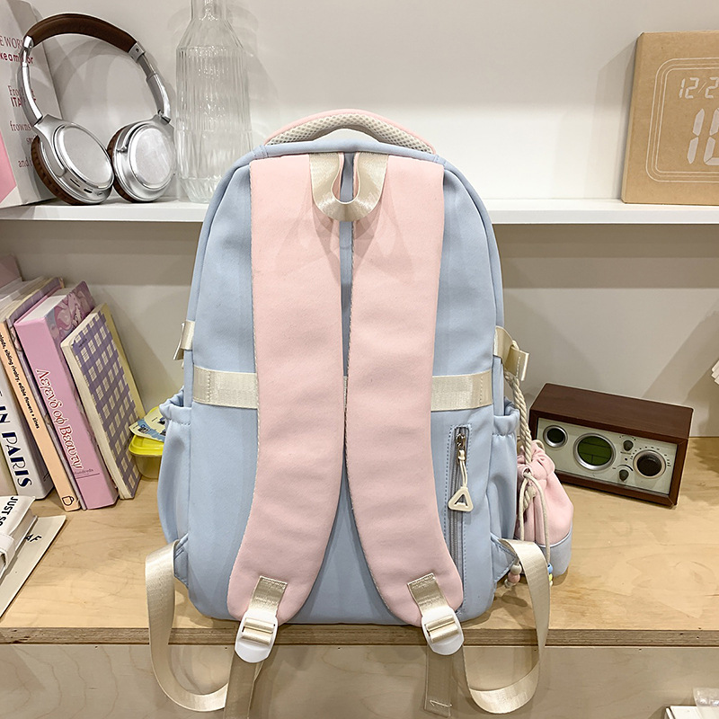 2025 New school style cute backpack, high appearance level, large-capacity multi-compartment schoolbag, lightweight color-blocking tutorial bag Specification drawing