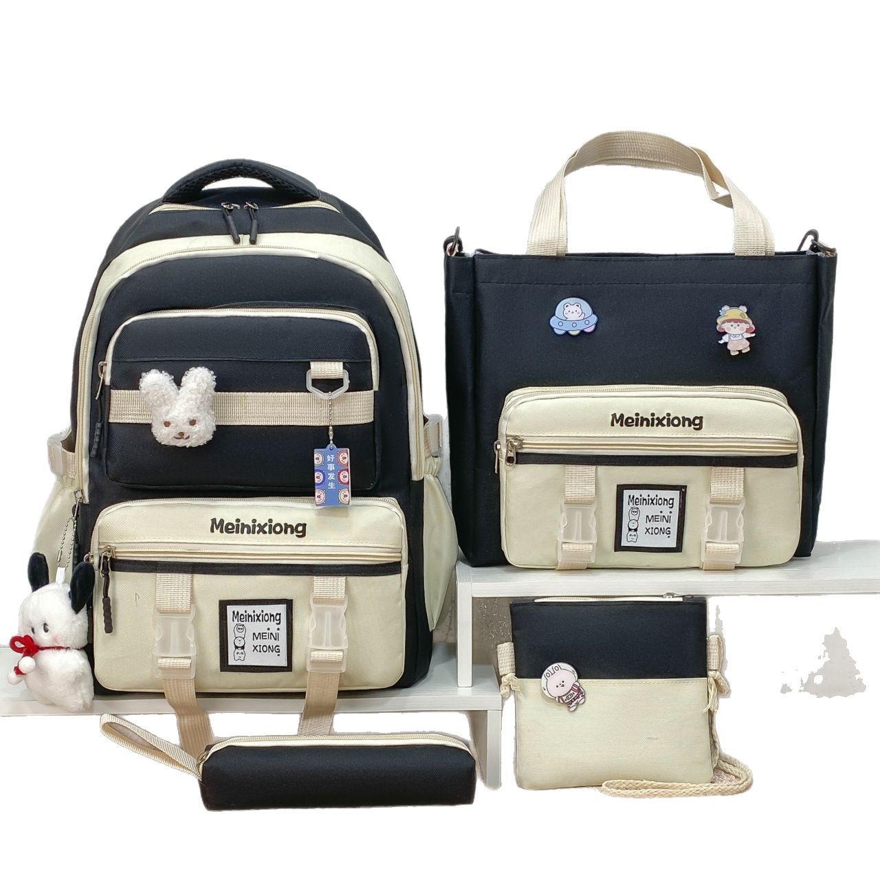 New high-appearance-level, color-blocking and cute student backpack, portable book bag, document bag and training backpack Item Picture