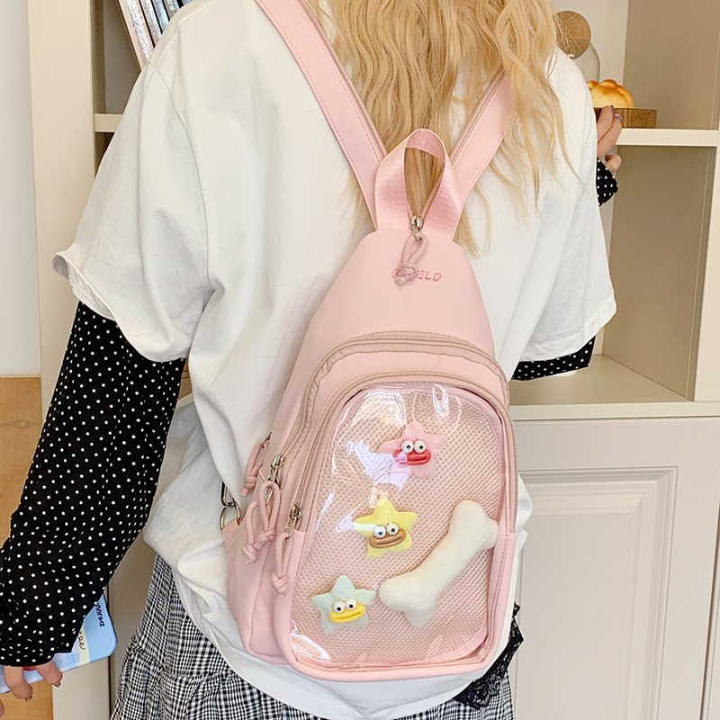 Casual sports simple single-shoulder bag, outdoor cycling large capacity crossbody bag, pain bag, forest-style cute and versatile backpack full figure