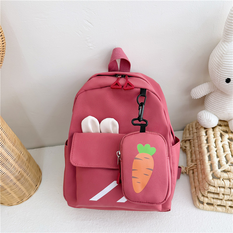 Kids' stylish little backpack 2024 New Korean version with trendy carrot print, cute and unique kindergarten bag for kids Specification drawing