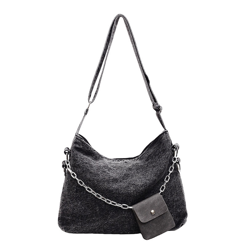 Korean style large-capacity denim tote bag 2025 New artistic style college student commuting and class single-shoulder bag Item Picture