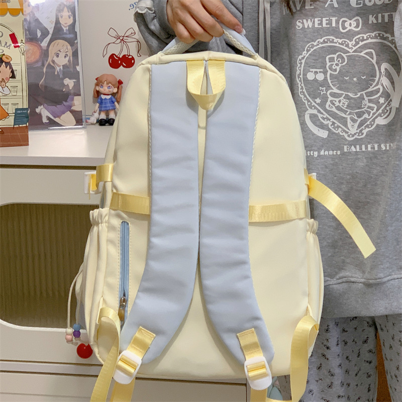 The new color-blocking schoolbag for high school girls, with a college style and sweet girl vibe, is a two-piece set of backpacks for primary and secondary school students Specification drawing