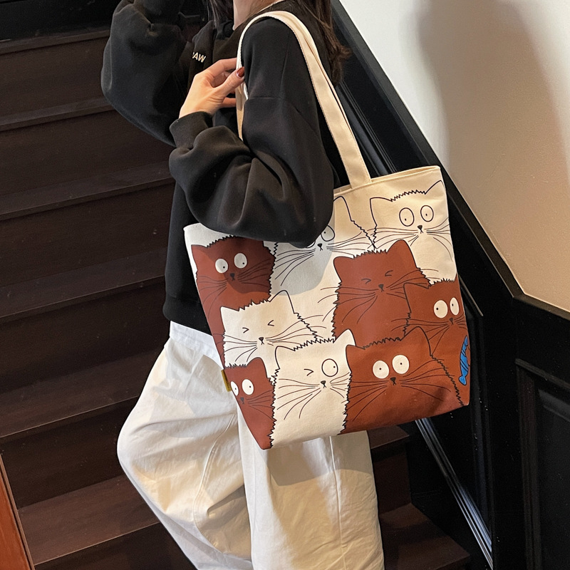 Casual canvas bag for women, large capacity 2025 new Korean version handbag, single-shoulder bag, student commuting tote bag for class details Picture