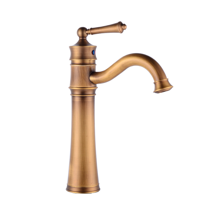 High-end basin faucet, brass antique European-style hot and cold water faucet, high hot and cold countertop basin faucet, retro faucet Item Picture