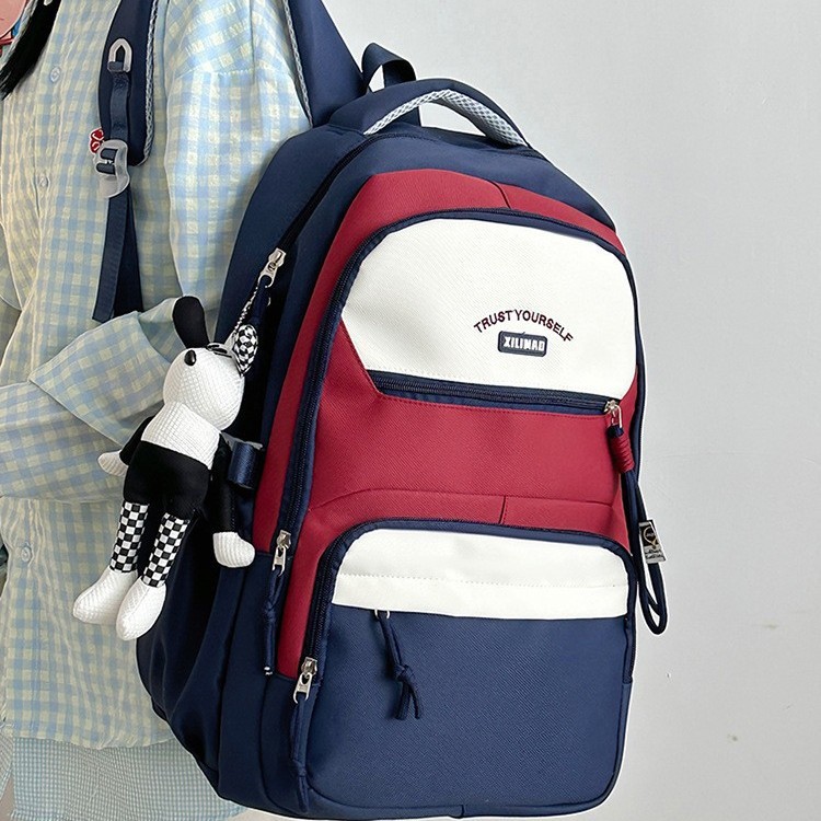 A new high-appearance-level school-style backpack from Korean Instagram for girls, junior and senior high school students, and a large-capacity, color-blocking backpack for boys full figure