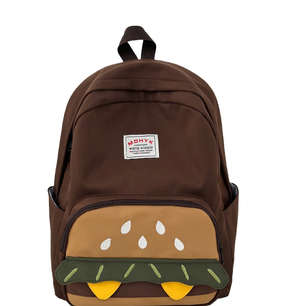 Cute and ugly hamburger large-capacity schoolbag for female students, cartoon niche backpack, fresh and light forest-style backpack for girls Item Picture