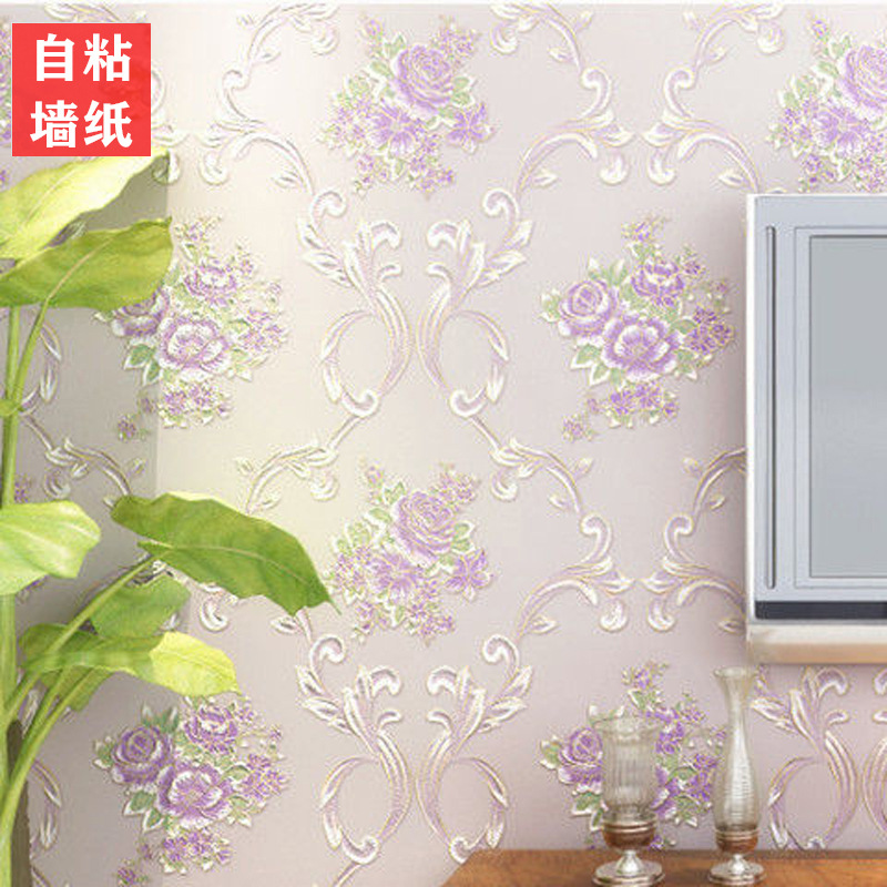 Factory wholesale wallpaper, self-adhesive non-woven fabric 3d European-style country large flower bedroom, living room, wedding room self-pasting full coverage wallpaper full figure