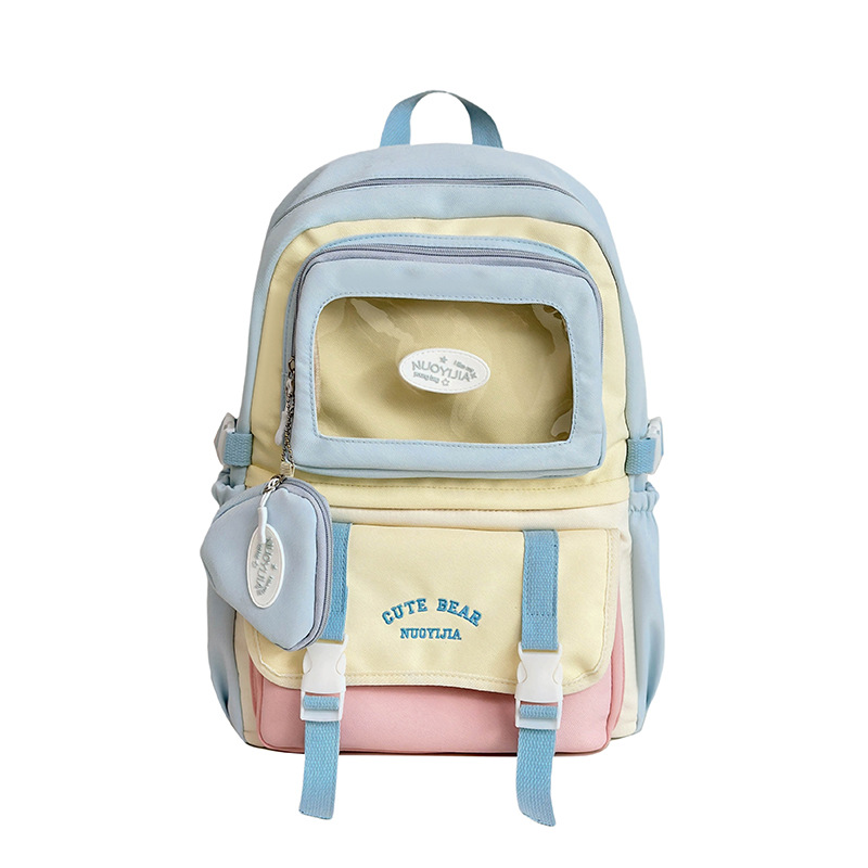 This is a fresh and cute backpack for children and primary school students in grades 3 to 6. It features a sweet style with a contrasting color and a transparent layer Item Picture