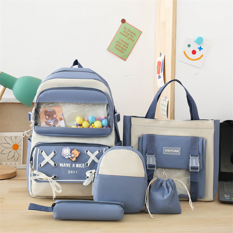 Wholesale of new large-capacity girls' schoolbags in Korean style, cute and versatile, color-blocked backpacks, and trendy color-blocking primary school backpacks details Picture
