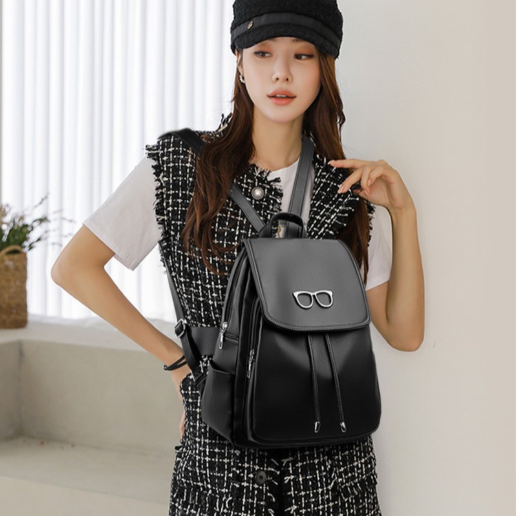 New fashionable backpack, women's soft leather backpack, simple commuting, lightweight, large-capacity student schoolbag, versatile bag Specification drawing