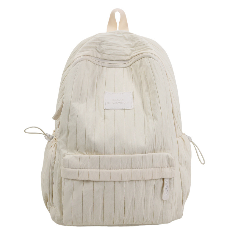 Solid-color cream large-capacity schoolbag, versatile student ins lightweight student backpack, forest-style girl travel backpack Item Picture