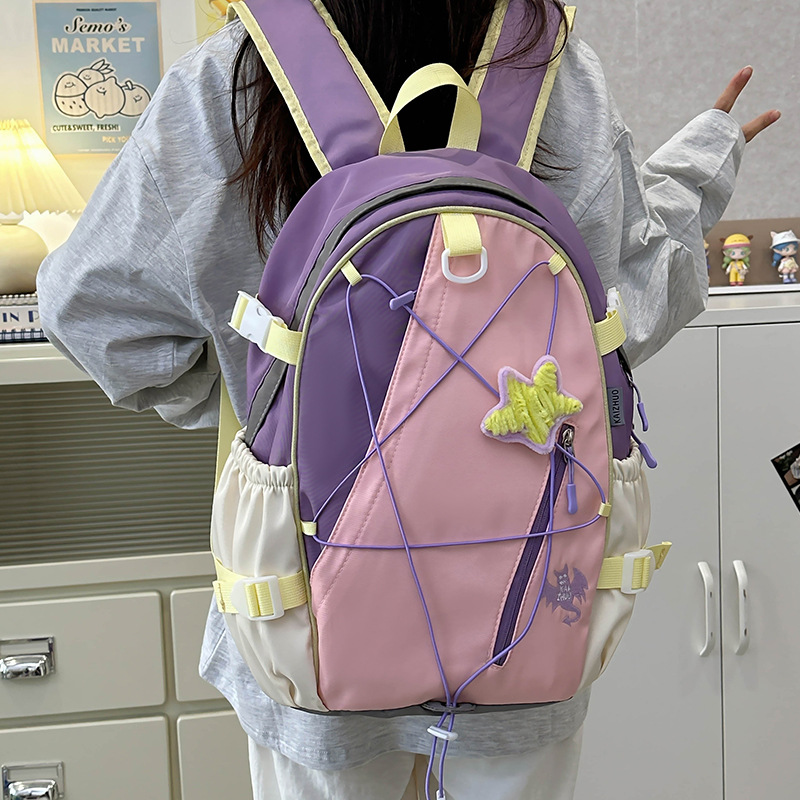 This schoolbag is designed for female college students with a unique sense of design and a high level of appearance. It is a casual travel backpack with a Japanese color contrast and is lightweight details Picture