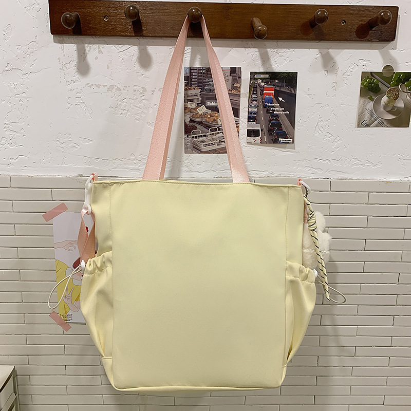 Japanese-style cute girl color-blocking single-shoulder bag, large capacity, fresh and sweet, tutorial and class bag, versatile tote bag for commuting Specification drawing