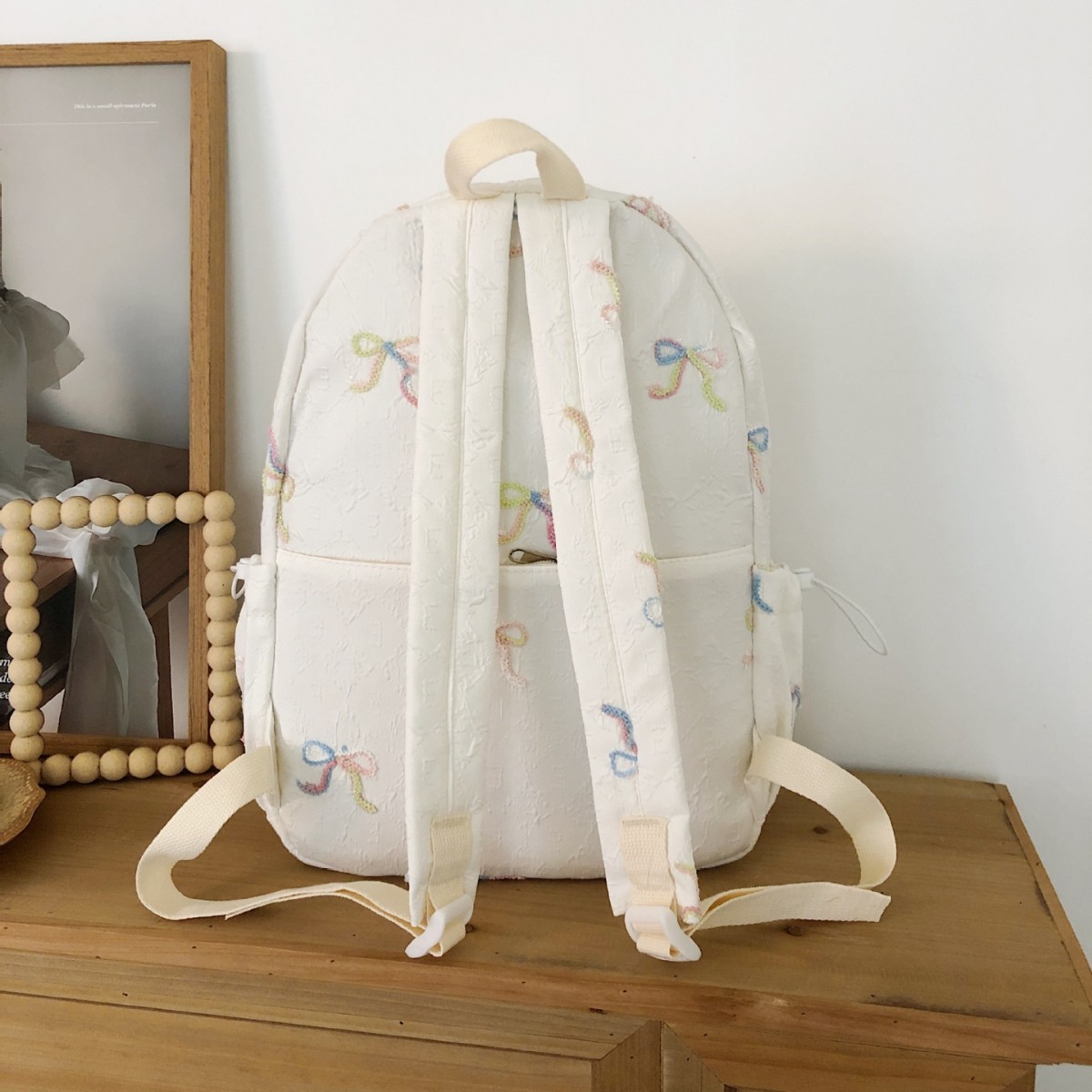 A new high-appearance-level Japanese ins fresh and sweet bow backpack, a lightweight and large-capacity backpack for junior and senior high school students Specification drawing