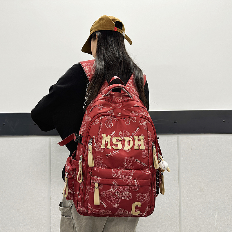 Korean InS-style large-capacity backpack for junior and senior high school students, cute bear print backpack for primary school students with high appearance level details Picture