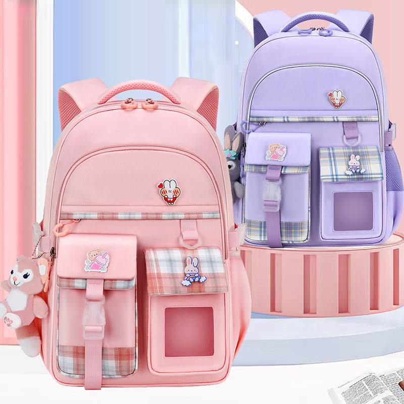 New high-appearance-level, large-capacity back-protecting backpack for girls and children, a weight-reducing backpack for girls full figure