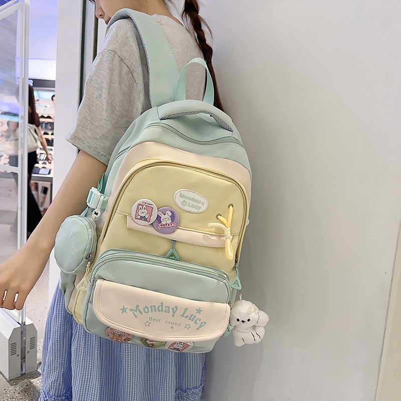 A new Japanese-style Instagram bag with a high level of appearance, fresh and sweet, and a color-blocking, lightweight, and large-capacity backpack details Picture