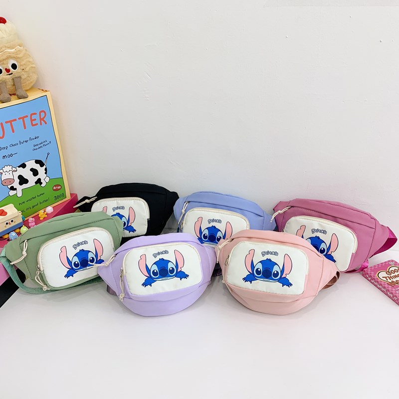 New children's waist bag, cute cartoon crossbody bag, nylon children's color-blocking change bag, children's chest bag full figure
