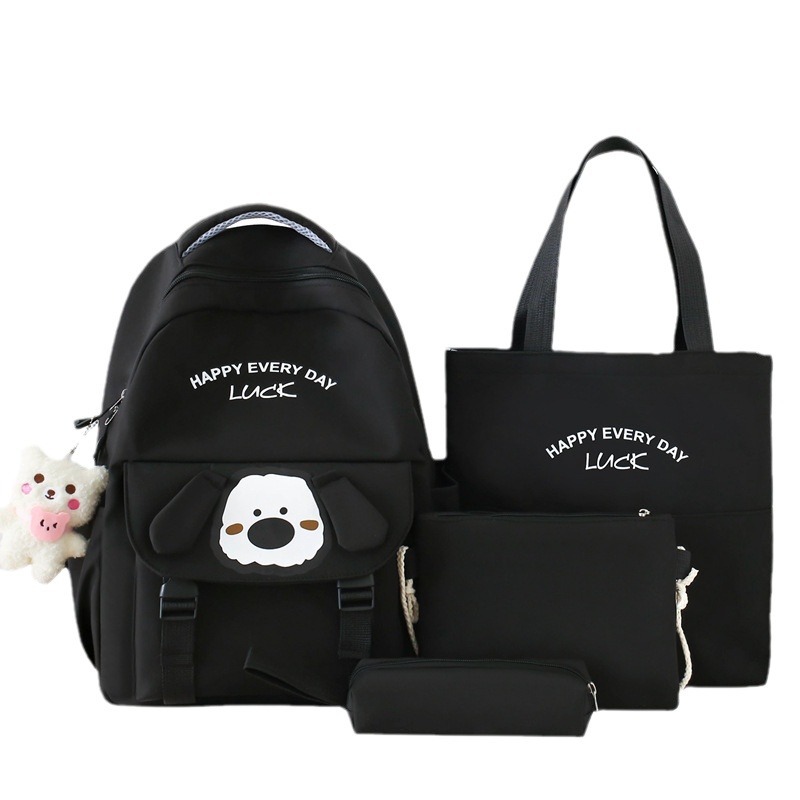 Cute and stress-relieving new schoolbag for primary school students, cartoon dog, casual junior high school student four-piece set, girls' backpack Item Picture